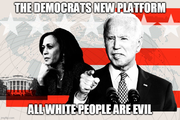 democrats-new-platform-all-white-people-are-evil | THE DEMOCRATS NEW PLATFORM; ALL WHITE PEOPLE ARE EVIL | image tagged in democrats,white people,democratic party | made w/ Imgflip meme maker