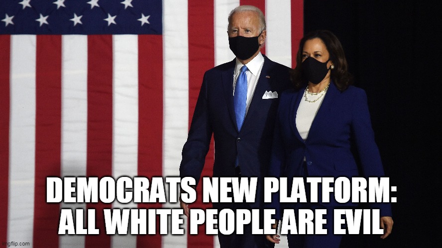 Democrats new platform | DEMOCRATS NEW PLATFORM:
ALL WHITE PEOPLE ARE EVIL | image tagged in democrats,democratic party | made w/ Imgflip meme maker