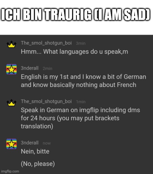 ICH BIN TRAURIG (I AM SAD) | made w/ Imgflip meme maker