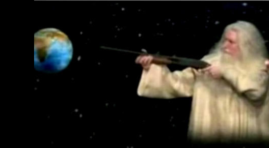 High Quality God pointing a gun at the earth Blank Meme Template