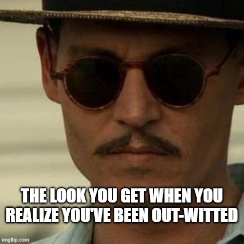 out-witted | THE LOOK YOU GET WHEN YOU REALIZE YOU'VE BEEN OUT-WITTED | image tagged in that look when | made w/ Imgflip meme maker