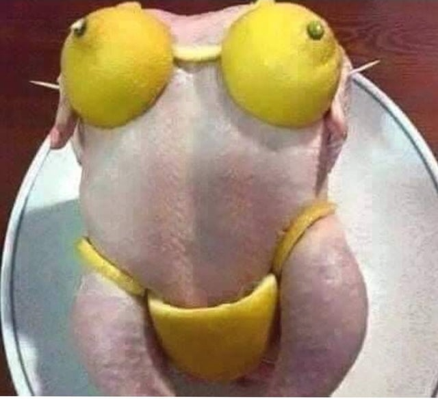 Raw chicken with lemon bikini Blank Meme Template