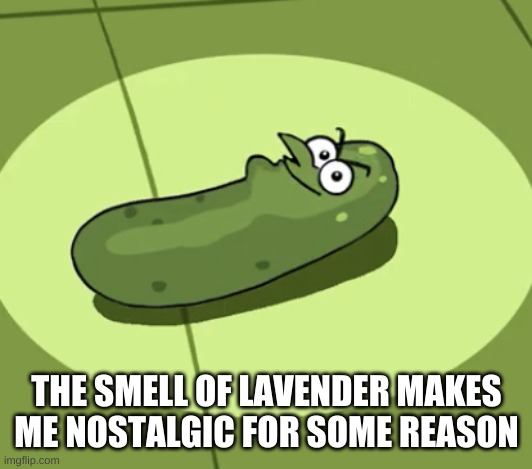 Pickle Doof | THE SMELL OF LAVENDER MAKES ME NOSTALGIC FOR SOME REASON | image tagged in pickle doof | made w/ Imgflip meme maker