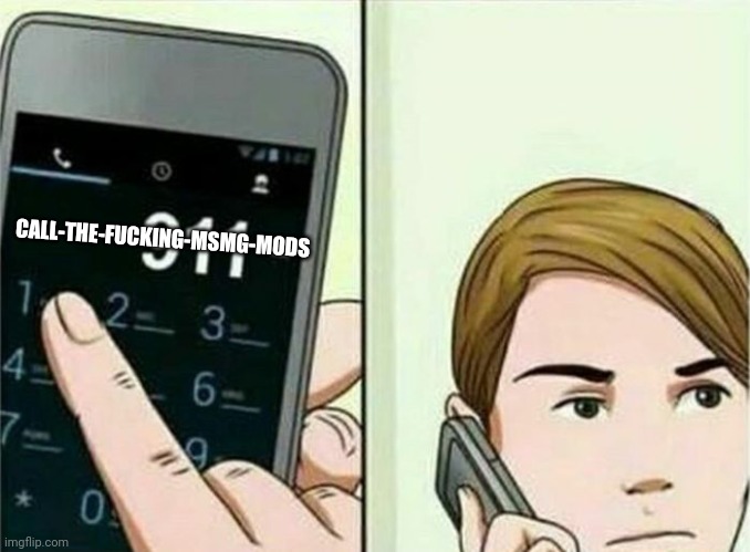 Calling 911 | CALL-THE-FUCKING-MSMG-MODS | image tagged in calling 911 | made w/ Imgflip meme maker