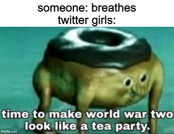 twitter | someone: breathes
twitter girls: | image tagged in time to make world war 2 look like a tea party | made w/ Imgflip meme maker