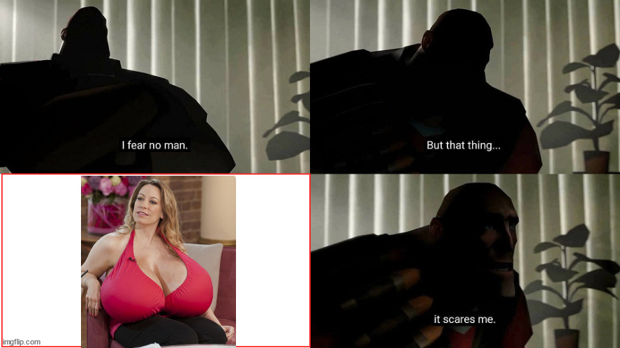 Big scary boobs | image tagged in tf2 heavy i fear no man | made w/ Imgflip meme maker