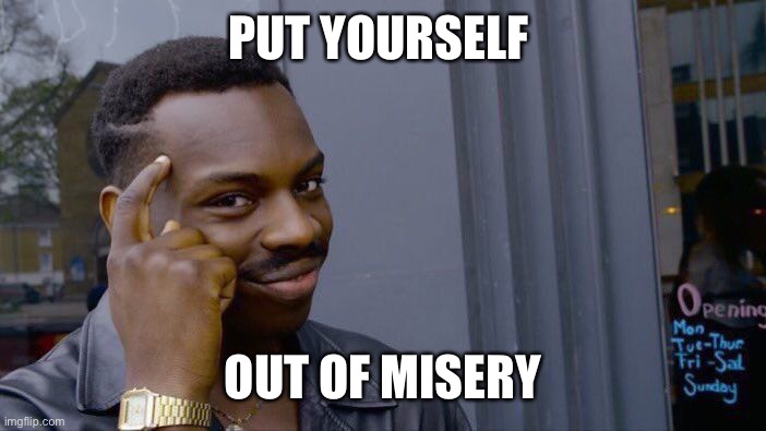 Roll Safe Think About It Meme | PUT YOURSELF; OUT OF MISERY | image tagged in memes,roll safe think about it | made w/ Imgflip meme maker
