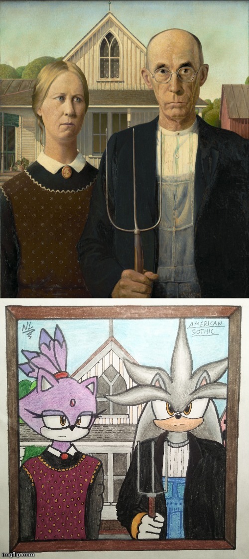 Made this... Cuz why not. | image tagged in parody,painting,american gothic,silver,420 blaze it | made w/ Imgflip meme maker