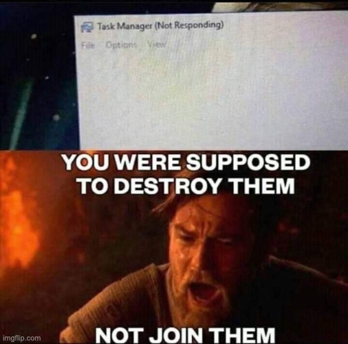 How could you betray us??!! | image tagged in you have become the very thing you swore to destroy,task manager | made w/ Imgflip meme maker