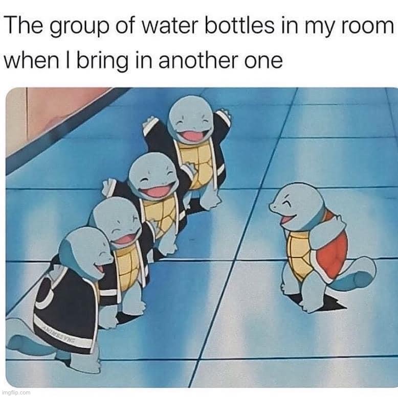 Squirtle water bottles | image tagged in squirtle water bottles,pokemon,squirtle,squirtle squad,repost,water bottle | made w/ Imgflip meme maker