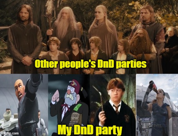 my party is a bunch of psychopaths with more mental defects than brain cells | Other people's DnD parties; My DnD party | image tagged in funny,memes,dungeons and dragons | made w/ Imgflip meme maker