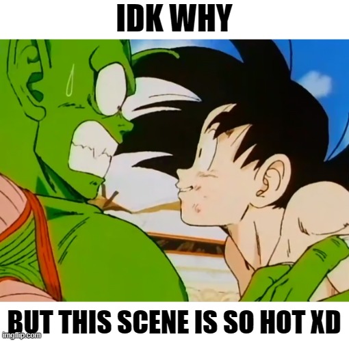 Goku x Piccolo | IDK WHY; BUT THIS SCENE IS SO HOT XD | image tagged in dragon ball,anime,manga,lgbt,goku,piccolo | made w/ Imgflip meme maker