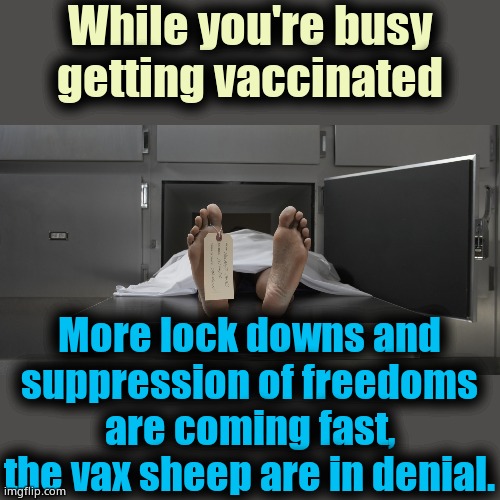 F you, I won't do what you tell me. Leftists ALWAYS try to force your hand. They are CONTROL FREAKS | While you're busy getting vaccinated; More lock downs and suppression of freedoms are coming fast, the vax sheep are in denial. | image tagged in morgue feet,coronavirus | made w/ Imgflip meme maker