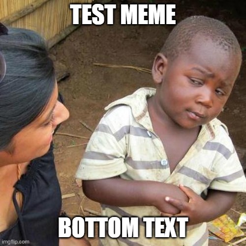 just a test | TEST MEME; BOTTOM TEXT | image tagged in memes,third world skeptical kid | made w/ Imgflip meme maker