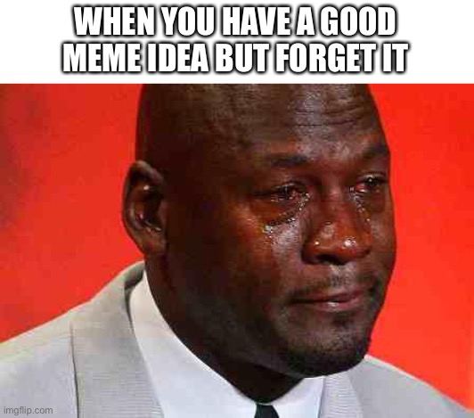 crying michael jordan | WHEN YOU HAVE A GOOD MEME IDEA BUT FORGET IT | image tagged in crying michael jordan | made w/ Imgflip meme maker