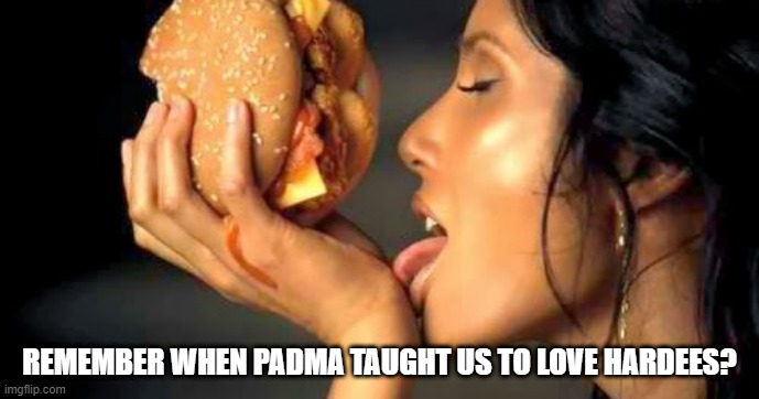 Mmm Hardees | REMEMBER WHEN PADMA TAUGHT US TO LOVE HARDEES? | image tagged in food | made w/ Imgflip meme maker