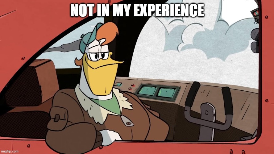 smug launchpad mcquack | NOT IN MY EXPERIENCE | image tagged in smug launchpad mcquack | made w/ Imgflip meme maker