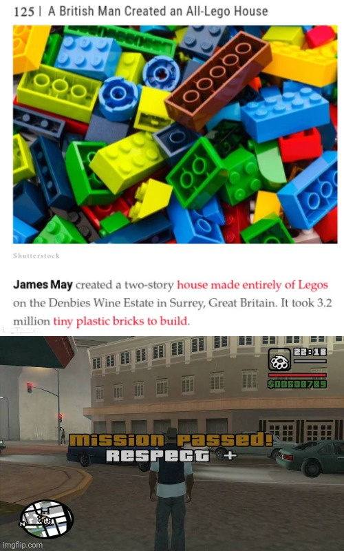 What a mad lad! | image tagged in gta mission passed respect,lego,house,memes,funny | made w/ Imgflip meme maker