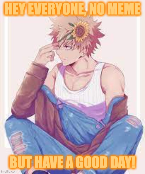 <3 |  HEY EVERYONE, NO MEME; BUT HAVE A GOOD DAY! | image tagged in bakugo,have a good day | made w/ Imgflip meme maker
