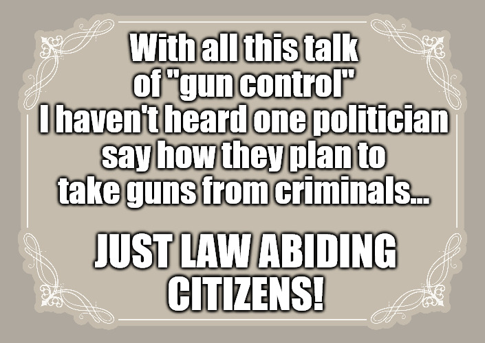  With all this talk of "gun control"
I haven't heard one politician say how they plan to take guns from criminals... JUST LAW ABIDING
CITIZENS! | image tagged in political memes,gun control | made w/ Imgflip meme maker