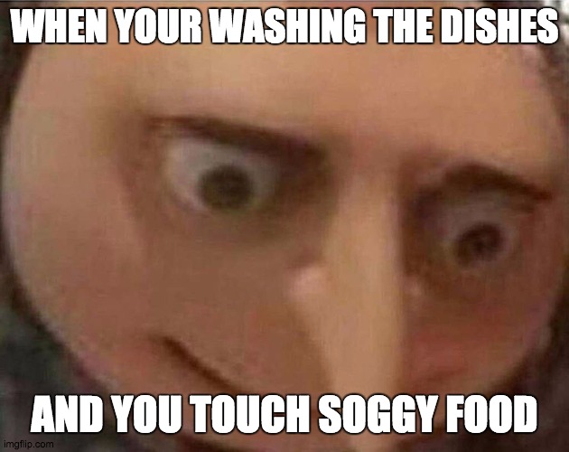 watch out fingers |  WHEN YOUR WASHING THE DISHES; AND YOU TOUCH SOGGY FOOD | image tagged in gru meme | made w/ Imgflip meme maker