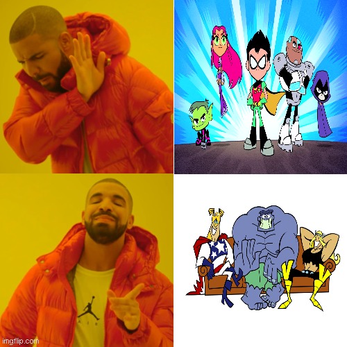 Justice Friends Go | image tagged in memes,drake hotline bling,teen titans go,dexters lab,cartoon network | made w/ Imgflip meme maker