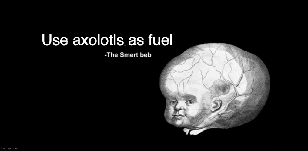 The smert beb | Use axolotls as fuel | image tagged in the smert beb | made w/ Imgflip meme maker