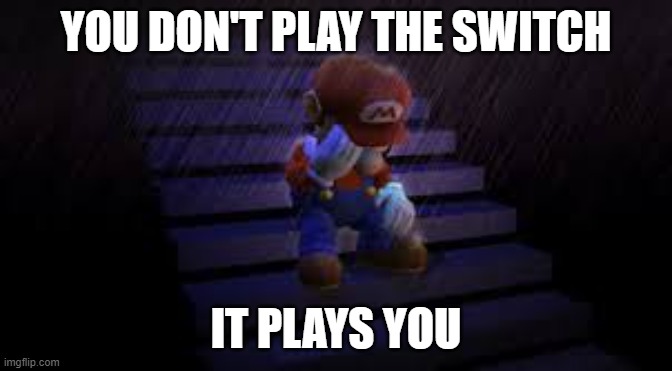 Sad mario | YOU DON'T PLAY THE SWITCH IT PLAYS YOU | image tagged in sad mario | made w/ Imgflip meme maker