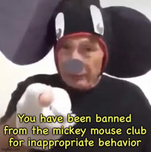 Banned From The Mickey Mouse Club | image tagged in banned from the mickey mouse club | made w/ Imgflip meme maker