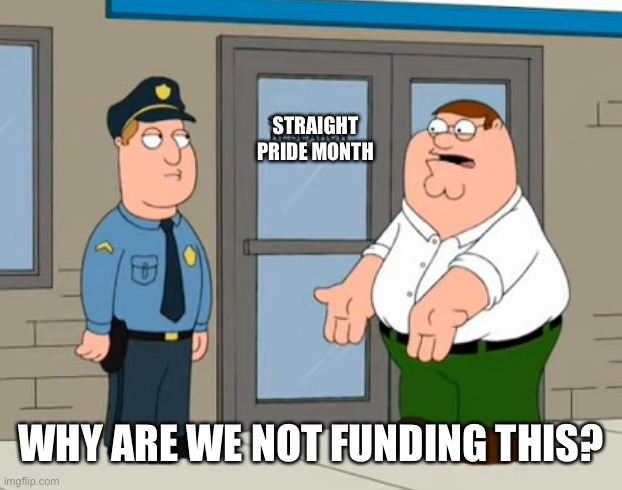 Why are we not funding this? | STRAIGHT PRIDE MONTH WHY ARE WE NOT FUNDING THIS? | image tagged in why are we not funding this | made w/ Imgflip meme maker