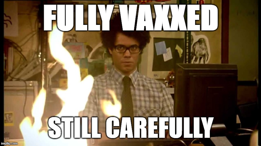 fully vaxxed - still carefully | FULLY VAXXED; STILL CAREFULLY | image tagged in it crowd help desk | made w/ Imgflip meme maker