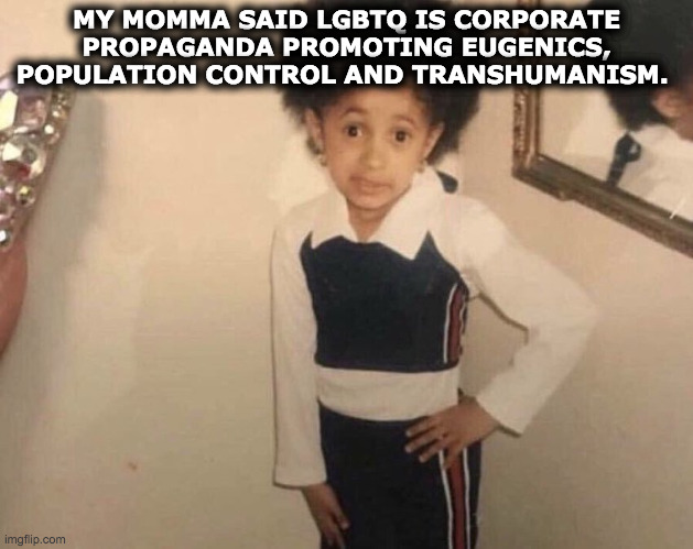 My Momma Said | MY MOMMA SAID LGBTQ IS CORPORATE PROPAGANDA PROMOTING EUGENICS, POPULATION CONTROL AND TRANSHUMANISM. | image tagged in my momma said | made w/ Imgflip meme maker