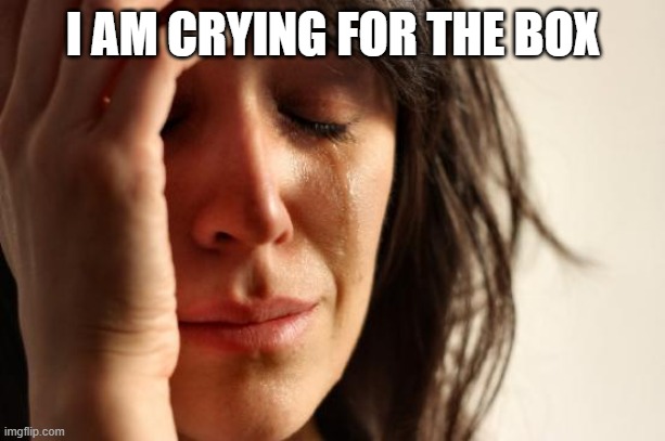 First World Problems Meme | I AM CRYING FOR THE BOX | image tagged in memes,first world problems | made w/ Imgflip meme maker