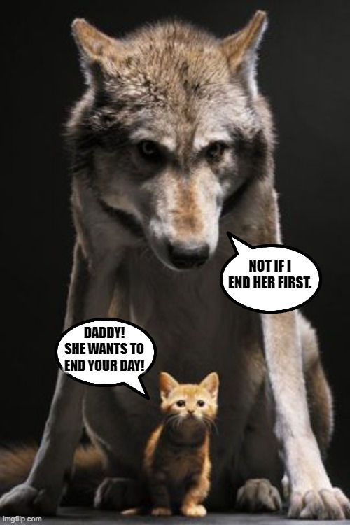 Don't mess with my kid | DADDY!
SHE WANTS TO END YOUR DAY! NOT IF I END HER FIRST. | image tagged in don't mess with my kid | made w/ Imgflip meme maker