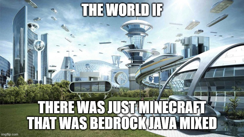 Why is this not a thing yet! | THE WORLD IF; THERE WAS JUST MINECRAFT THAT WAS BEDROCK JAVA MIXED | image tagged in the future world if | made w/ Imgflip meme maker