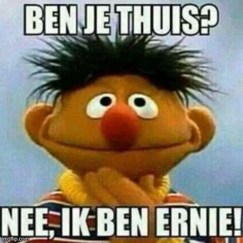 ernie | image tagged in grappige ernie,thuis | made w/ Imgflip meme maker