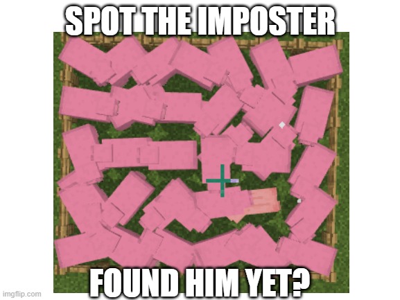 SPOT THE IMPOSTER; FOUND HIM YET? | image tagged in i will find you,minecraft memes,minecraft | made w/ Imgflip meme maker