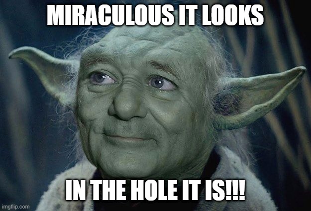 Yoda at the Masters | MIRACULOUS IT LOOKS; IN THE HOLE IT IS!!! | image tagged in yoda bill murray | made w/ Imgflip meme maker