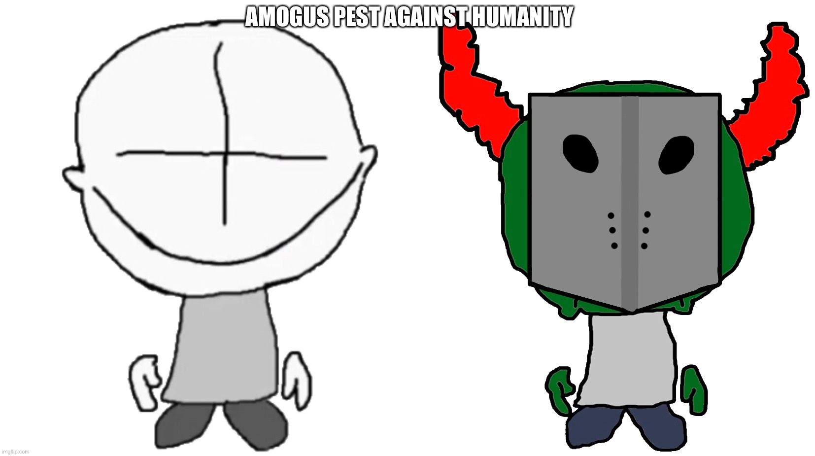 AMOGUS PEST AGAINST HUMANITY | image tagged in happiness combat grunt,sadness combat tricky | made w/ Imgflip meme maker