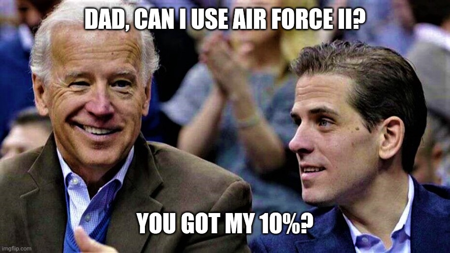 They had quite the operation going. | DAD, CAN I USE AIR FORCE II? YOU GOT MY 10%? | image tagged in memes | made w/ Imgflip meme maker