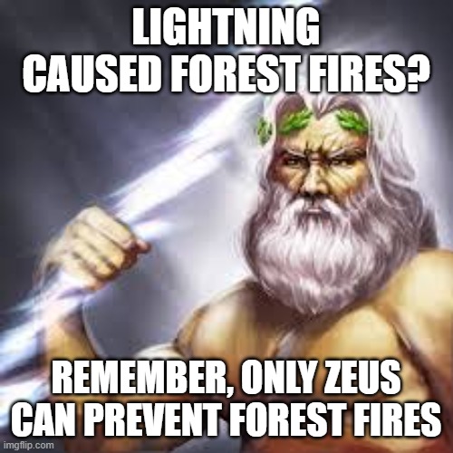 Smokey Zeus | LIGHTNING CAUSED FOREST FIRES? REMEMBER, ONLY ZEUS CAN PREVENT FOREST FIRES | image tagged in zeus | made w/ Imgflip meme maker
