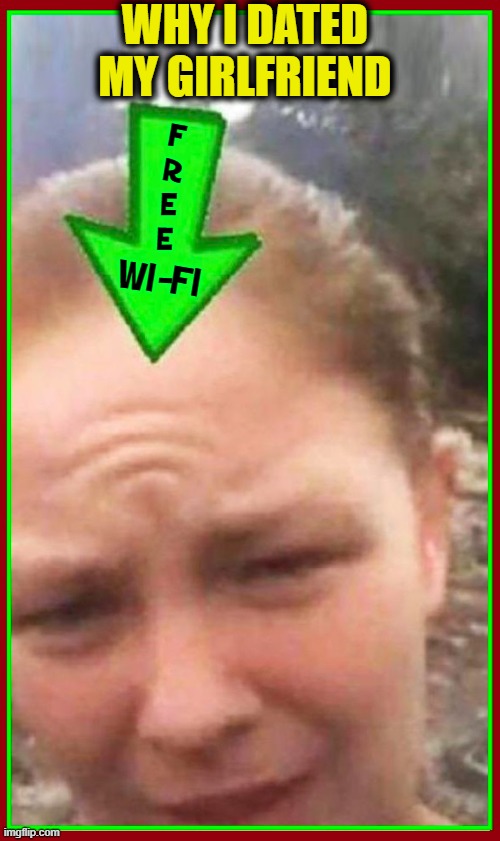 We Had a REALLY Good Connection |  WHY I DATED MY GIRLFRIEND; F
R
E
E; WI-FI | image tagged in vince vance,redheads,free wifi,memes,realtionships,girlfriends | made w/ Imgflip meme maker