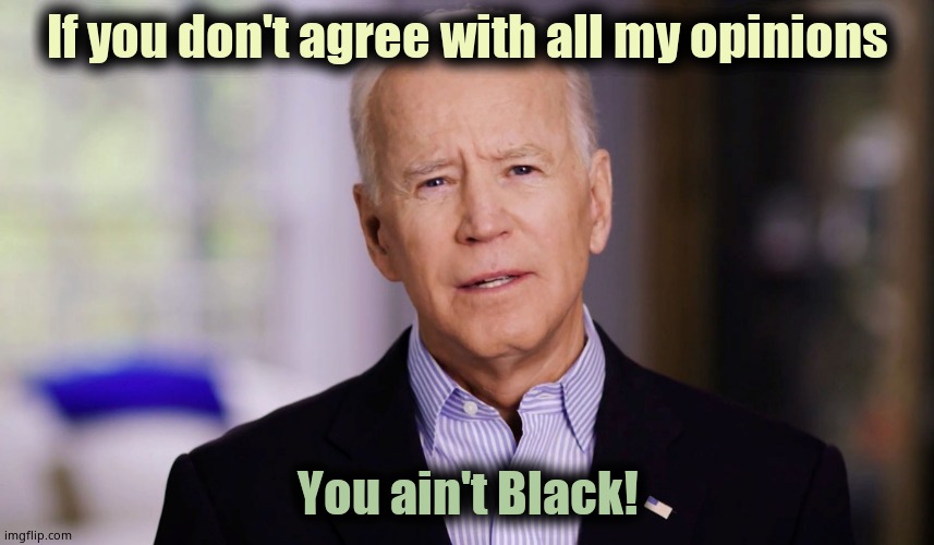 The most racist president of all time. Biden's racism puts Hitler's to shame. He HATES Black Americans and racial jungles | If you don't agree with all my opinions; You ain't Black! | image tagged in joe biden 2020 | made w/ Imgflip meme maker