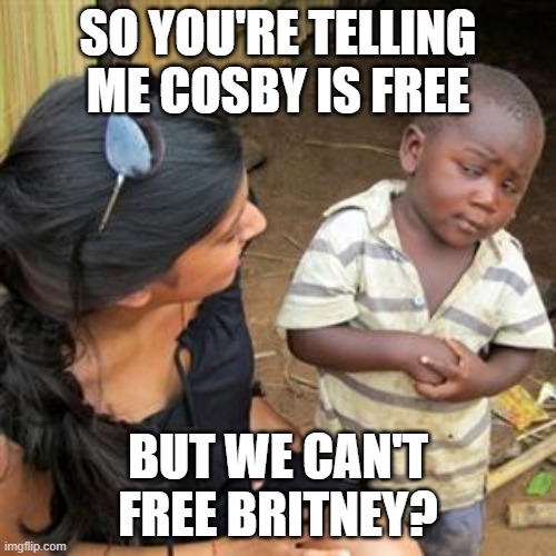 so youre telling me | SO YOU'RE TELLING ME COSBY IS FREE; BUT WE CAN'T FREE BRITNEY? | image tagged in so youre telling me | made w/ Imgflip meme maker
