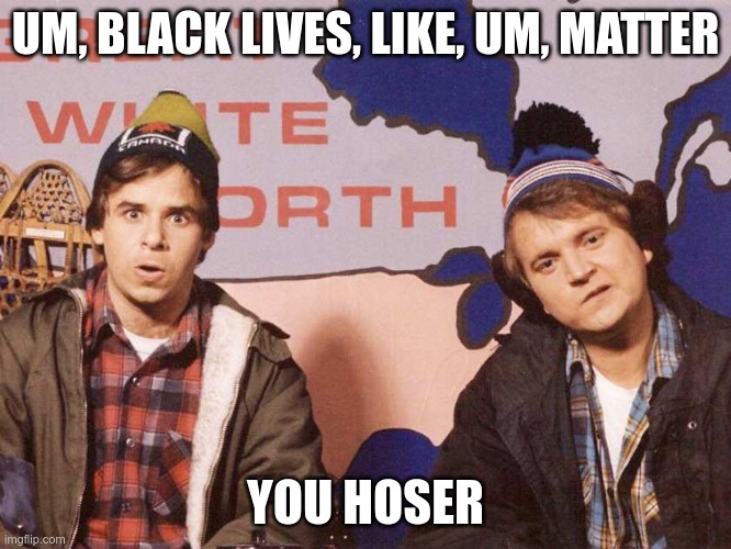 Bob and Doug | UM, BLACK LIVES, LIKE, UM, MATTER YOU HOSER | image tagged in bob and doug | made w/ Imgflip meme maker