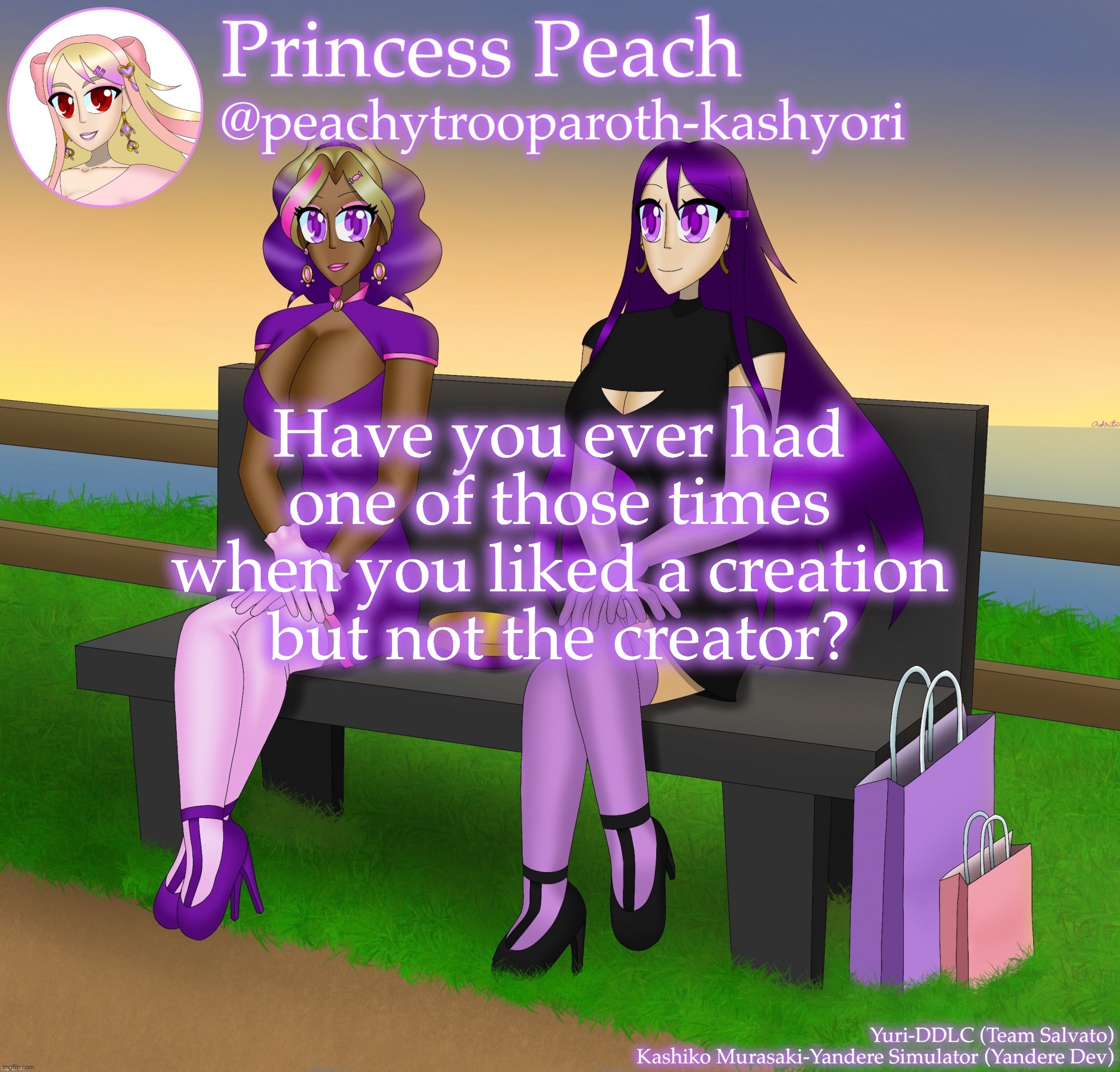 Yuri and Kashiko Murasaki | Have you ever had one of those times when you liked a creation but not the creator? | image tagged in yuri and kashiko murasaki | made w/ Imgflip meme maker