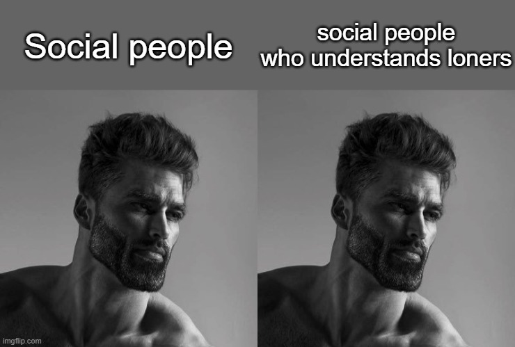 Social people; social people who understands loners | image tagged in gigachad,chad | made w/ Imgflip meme maker