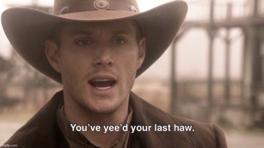 You've Yee'd your last haw | image tagged in you've yee'd your last haw | made w/ Imgflip meme maker