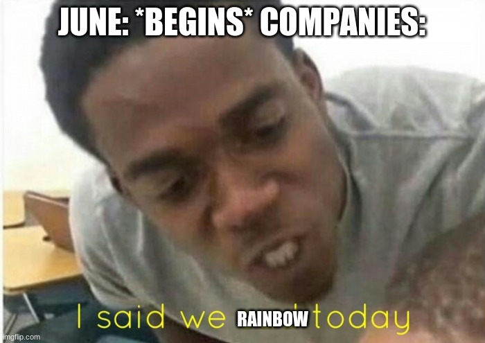 I know i'm late but i don't care | JUNE: *BEGINS* COMPANIES:; RAINBOW | image tagged in i said we ____ today | made w/ Imgflip meme maker