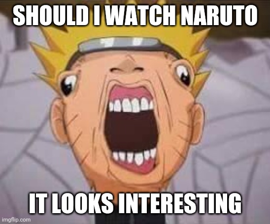 Naruto joke | SHOULD I WATCH NARUTO; IT LOOKS INTERESTING | image tagged in naruto joke | made w/ Imgflip meme maker